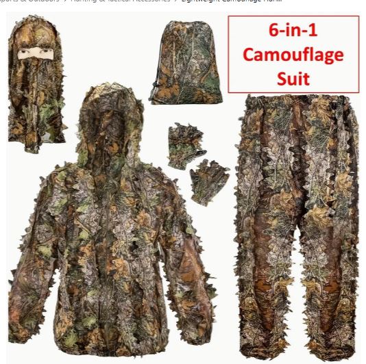 Ghillie Suit Poncho Hunter Camouflage - 6 piece